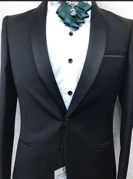 Бренд черный шаль лацкане Slim Fit мужские костюмы для свадьбы красный серый Жених Смокинги Белые мужские костюмы с брюками шт. 2 шт. куртка - Цвет: Черный