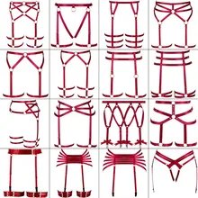 Сексуальные подвязки Для женщин тела портупея с креплением на талии и ноге Ремни белье Красная Пентаграмма, эластичная клетка плюс Размеры регулировки искусство танец рейв