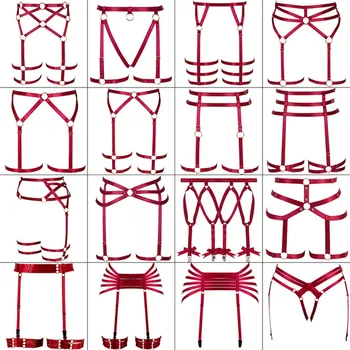 

Sexy Garter Belt Women Body Harness Strappy Waist Leg Belts Lingerie Red Pentagram Elastic Cage Plus Size Adjust Art Dance Rave