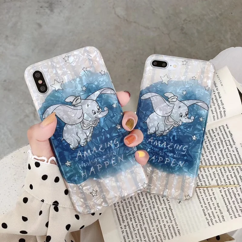 

Simple Cartoon Flying Elephant Conch Shell Phone Case For iphone Xs MAX XR X 6 6s 7 8 plus Soft TPU back cover Capa fundas