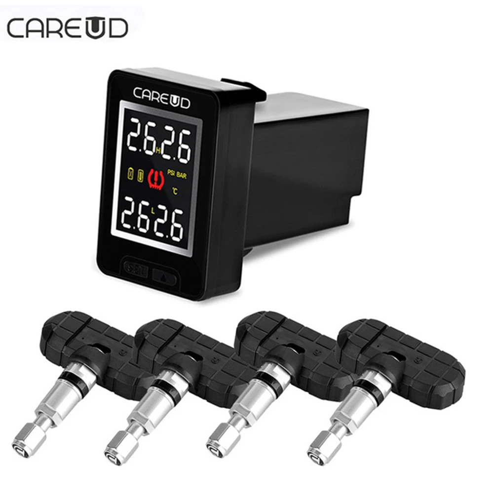 CAREUD U912 TPMS Авто беспроводная система контроля давления в шинах с 4 датчиками ЖК-дисплей Встроенный монитор для Toyota