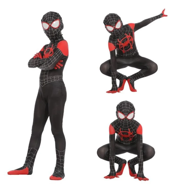 Spider-Man: Into the Spider-Verse Miles Morales Kids Cosplay Costume Zentai Superhero Bodysuit Jumpsuit Suit 