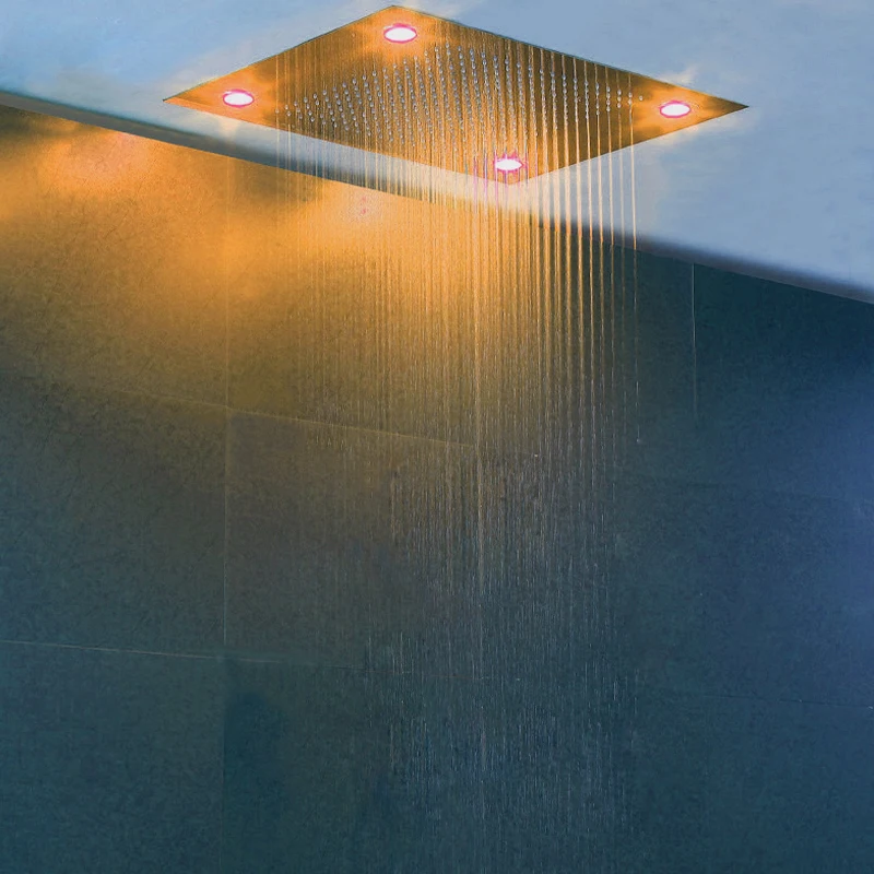 LED Ceiling Embedded Shower Head Rainfall Showers Brushed 600*800mm Showerhead 304SUS Remote Control LED Light Color Shower Big