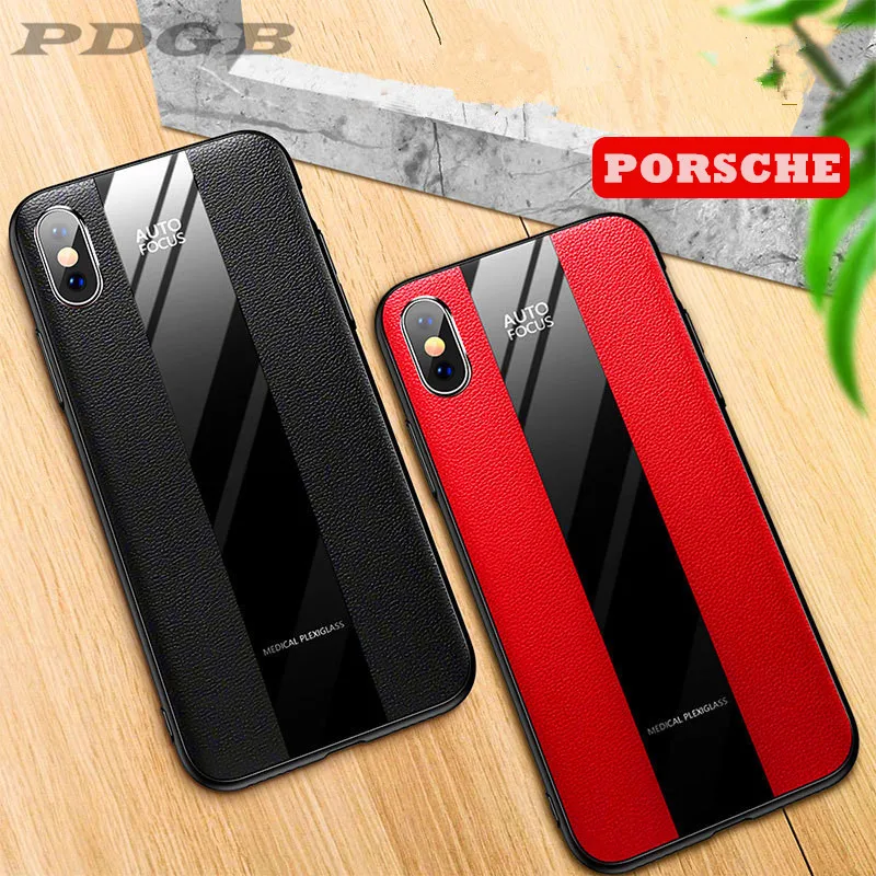 

PDGB Rugged TPU Case For iPhone XR X XS Max Cover 10 7 8 6 6s Plus i6 i7 i8 Porsche Case Cover Leather Pattern Business Shell