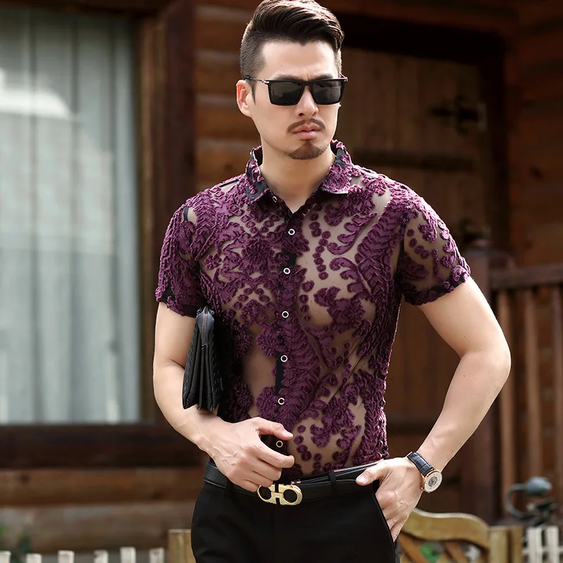 Shirt Sunglasses Men Summer 2018 2024 Men Shirt Lace Lapel Short