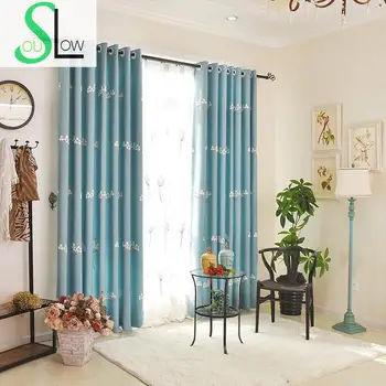 

Slow Soul Blue Curtains White Yarn Towels Embroidered Bedroom Customized Pastoral Floral Tulle For Cortinas Dormitorio Roman