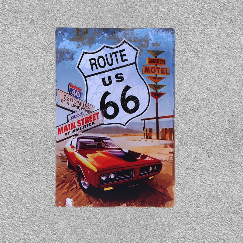 Металлический постер в стиле ретро АЗС нам Route 66 олова признаки винтажное украшения для дома Bar Pub Декор стены Металл автомобиля Стикеры 20X30 см