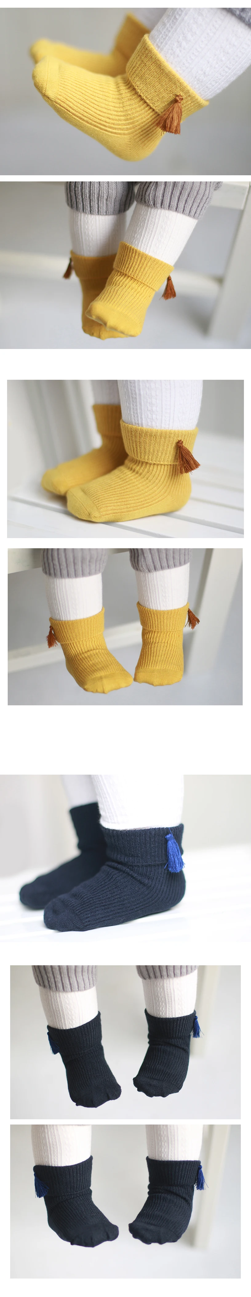 Новые брендовые носки с кисточками для новорожденных девочек теплые хлопковые короткие носки однотонные носки для маленьких детей От 0 до 4 лет