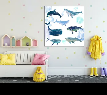 

Watercolor Whales Print Wall Art | Whales Illustration | Kids Room Illustration | Underwater Life canvas Printed paiinting