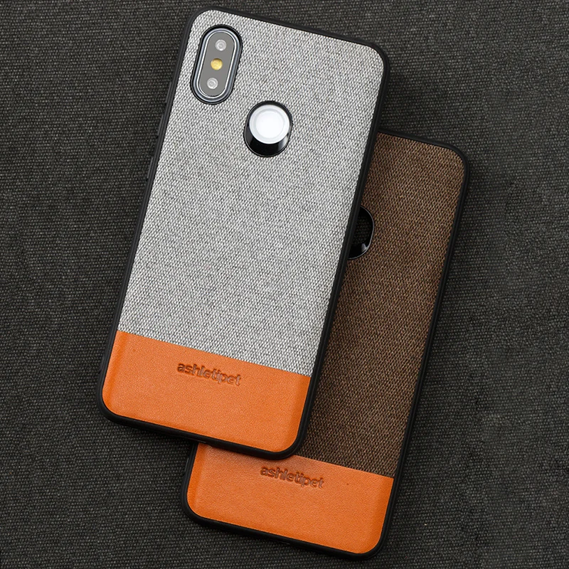 

Phone Case For Xiaomi Mi 6 Mi 8 8SE Mix 2S 6X A2 mix 2s Case Canvas and Cowhide Stitching Back Cover