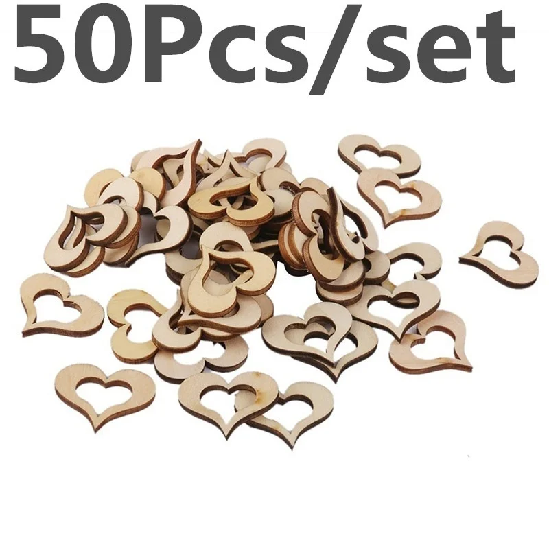 50 Pcs Art Cuts Mini Mixed Wooden Buttons Hearts Embellishments for Craft | Дом и сад