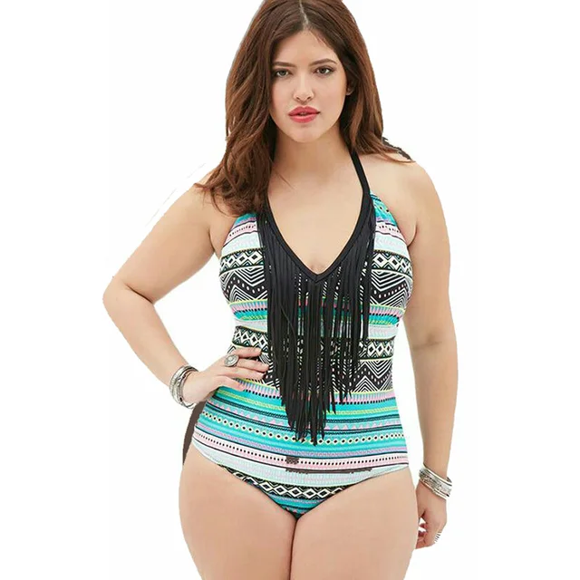 Plus Size Tassel Swimwear Sexy Women One piece Swimsuit For Big women