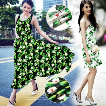 

Jenny's Story and silk cloth printing fabric silk heavy Satin elastic loading [Ivy flowers]