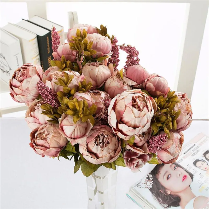 Real touch artificial peony flowers 1 Bouquet Vintage Artificial Peony