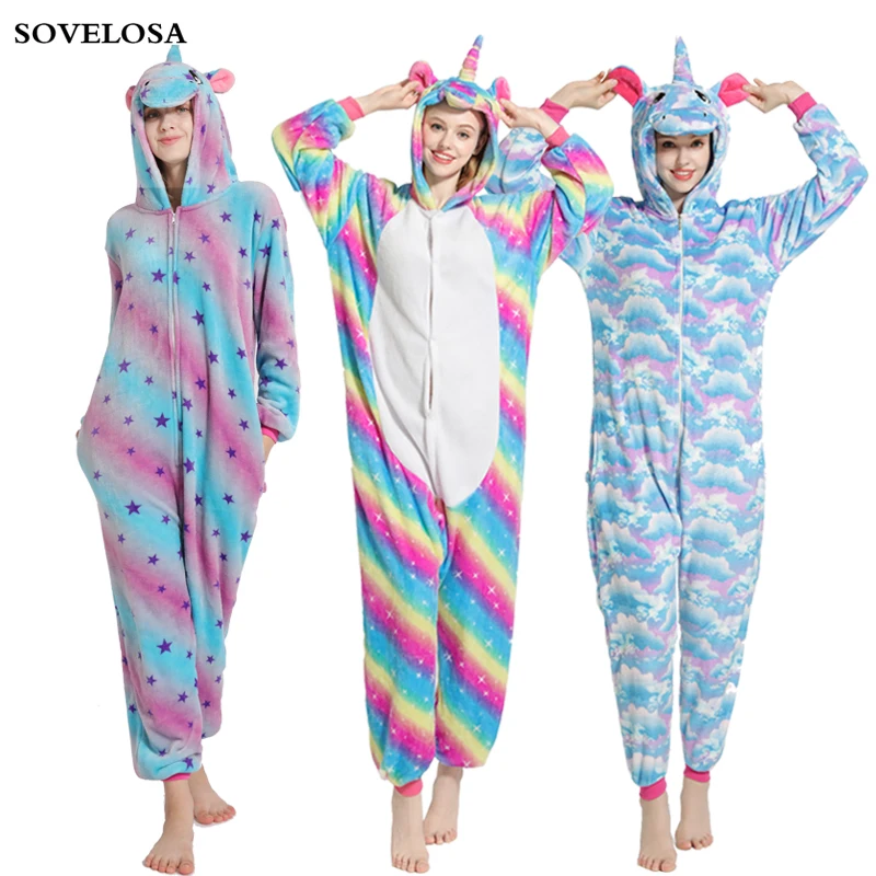 

Adult Animal Kigurumi Onesies Cartoon Sleepwear Home Wear Winter Flannel Pyjamas Women Unicorn Stitch Panda Hooded Pijama Sets