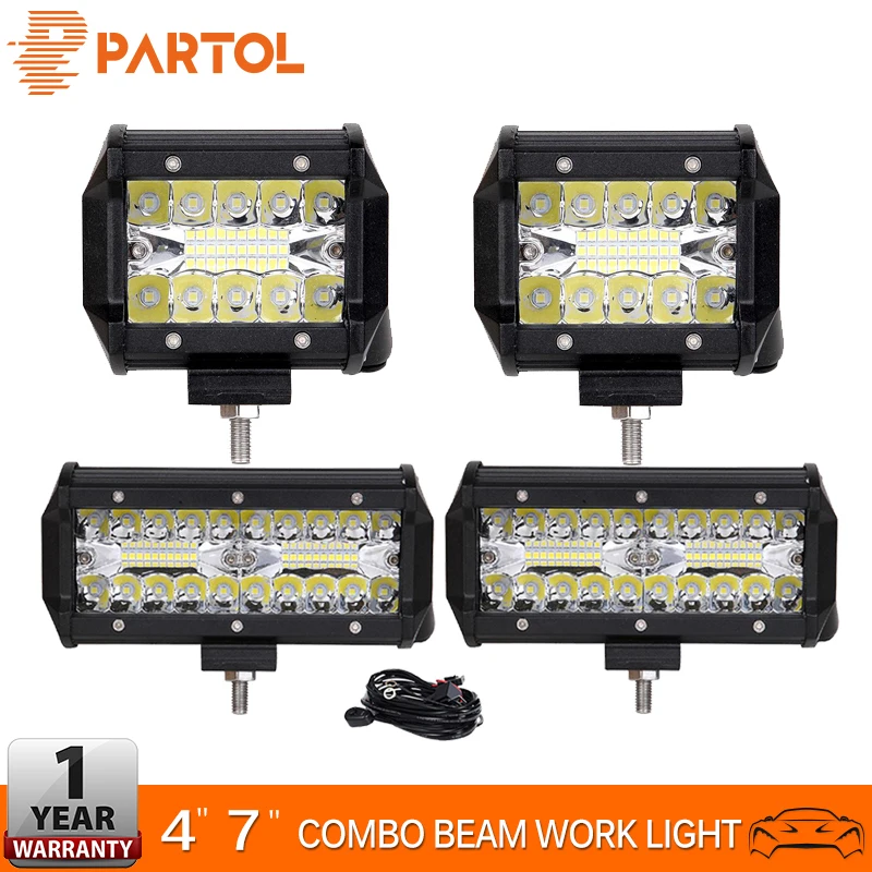 

Partol 4inch 7inch 3-Row LED Bar LED Work Light Combo Beam 60W 120W 6000K For Tractor Boat OffRoad 4WD 4x4 Truck SUV ATV 12V 24V