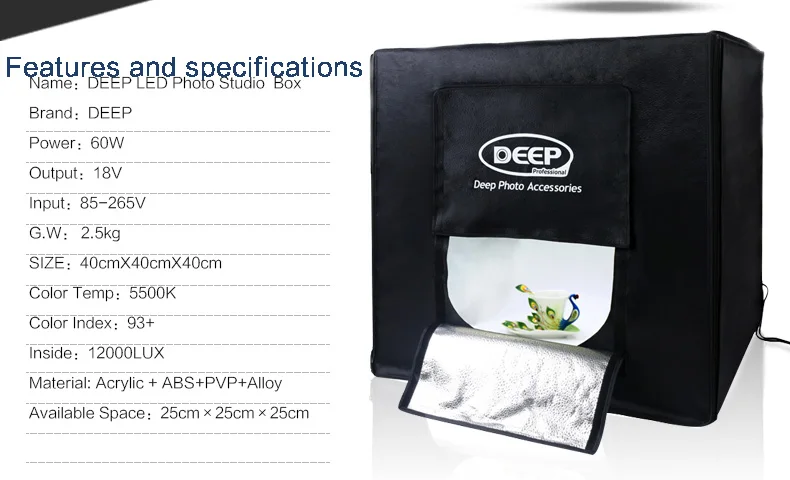 

DEEP LED 40*40*40CM HIGH QUALITY PHOTO STUDIO BOX FOR PHOTOS TAKING