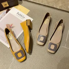 Новинка года; модные туфли-лодочки с закрытым носком; женские балетки на плоской подошве; женские туфли на низком квадратном каблуке; повседневная обувь с металлической пряжкой; обувь принцессы