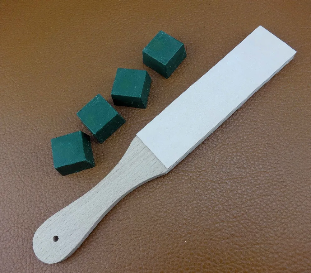 Leather Craft Wood Handle Double Sided Leather Strop + Sharpening Rouge