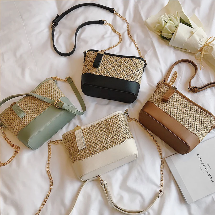 

Summer Straw Handbags Women Purses Small Flap Bag Female 2019 New Casual Beach Straw Bag Fashion Chain Slanting Wandering Bags