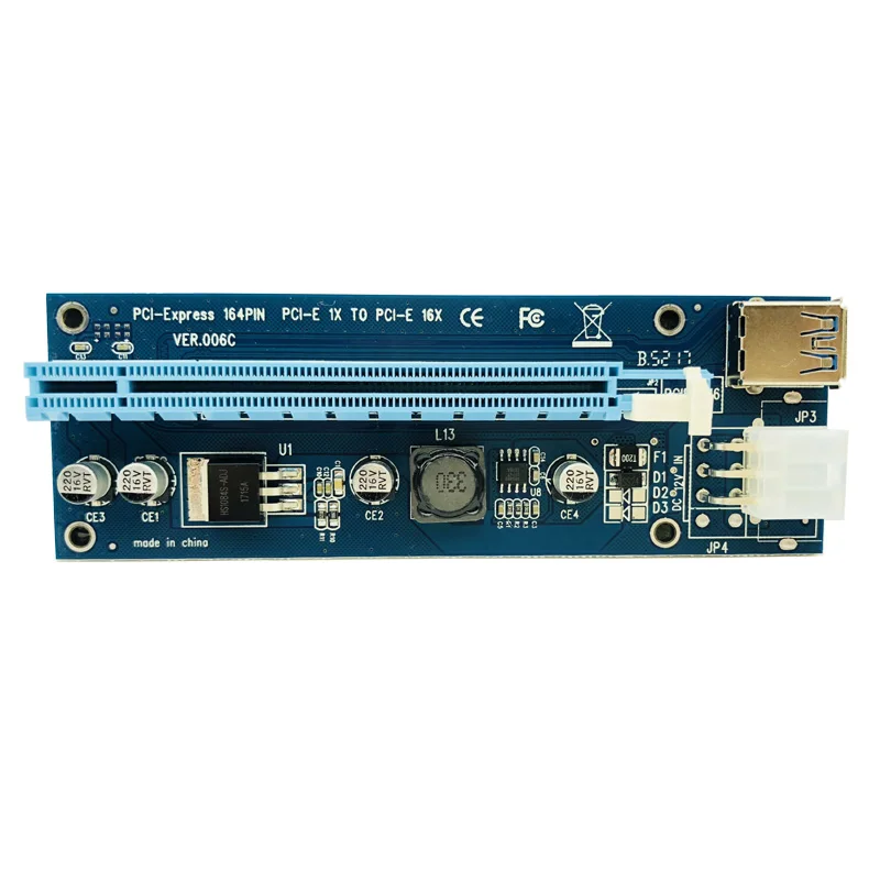 10 шт. VER006C Molex 6Pin PCIE PCI-E PCI Express Райзер-карта 1X до 16X расширитель адаптер USB 3 0 кабель