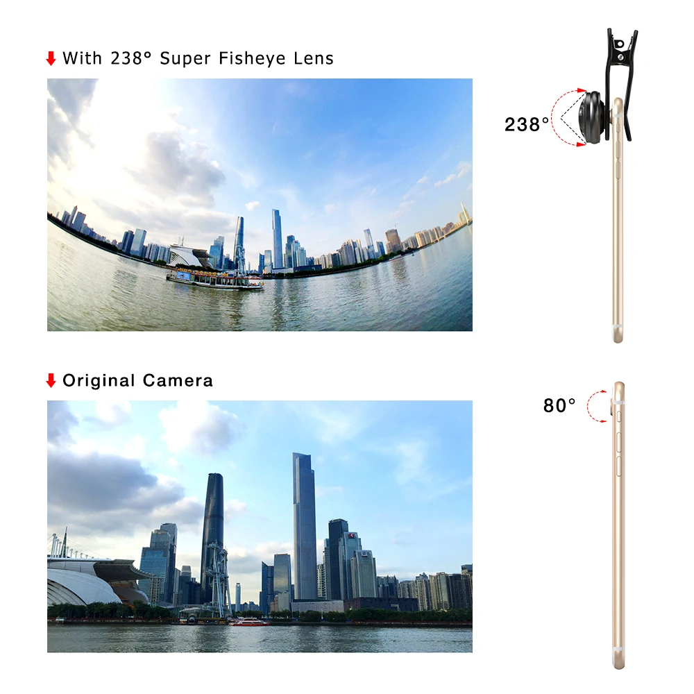 Объектив APEXEL мобильный телефон объектив 238 градусов super fisheye 0.2X широкоугольный с