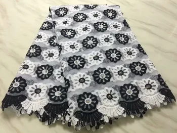 

Black White African Lace Fabrics With Beads Tulle For Wedding Dress High Quality Nigerian French Net Lace Fabric 5 yards A830