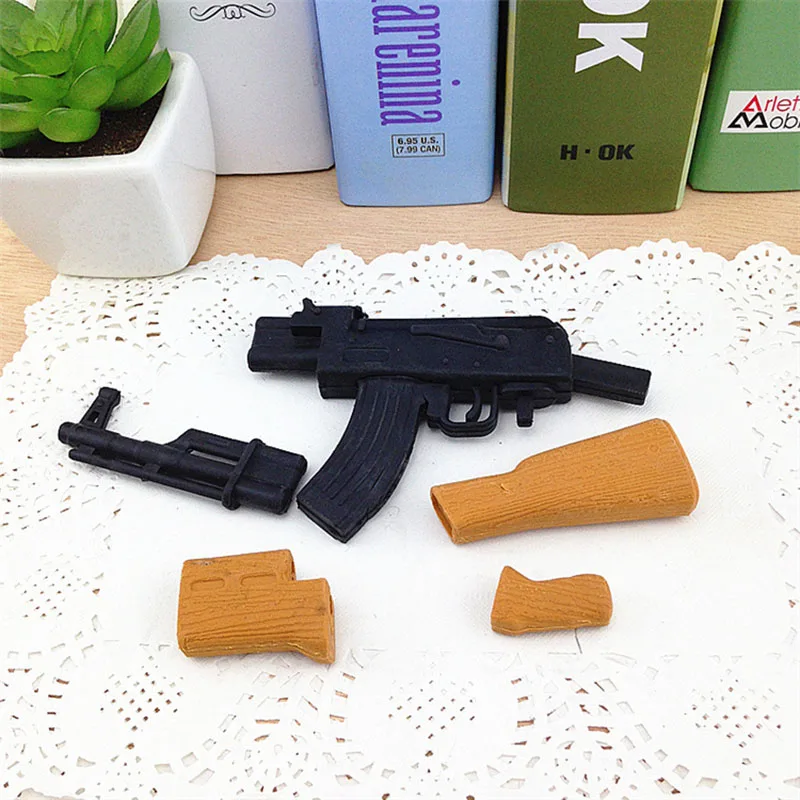 1 шт. 3D моделирование AK47 пистолет карандаш ластик Мальчики креативные персонализированные школьные канцелярские принадлежности Съемная игрушка ластик