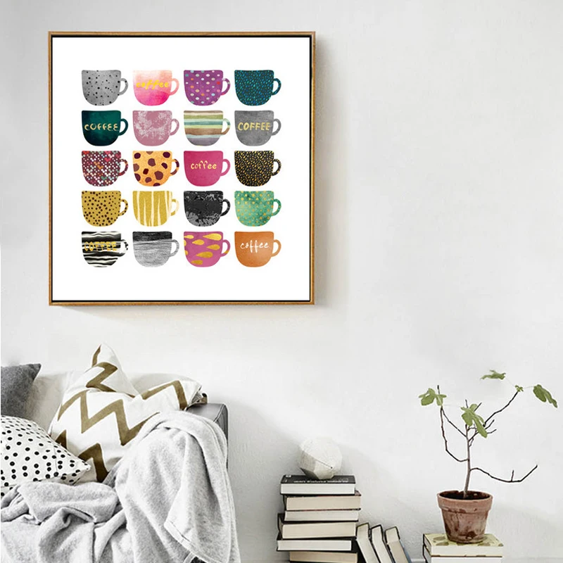 

Beautiful Different Coffee Cups Canvas Wall Art Painting Nordic Poster and Print Pictures For Dining Room Home Decor