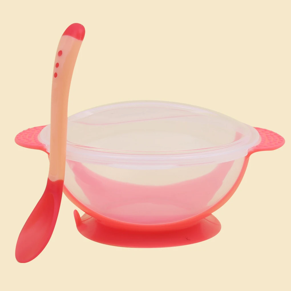 Toddler Baby Kids Child Feeding Lid Training Bowl with Spoon Cartoon Binaural Baby Feeding Tableware Children Plate Sucker Bowl