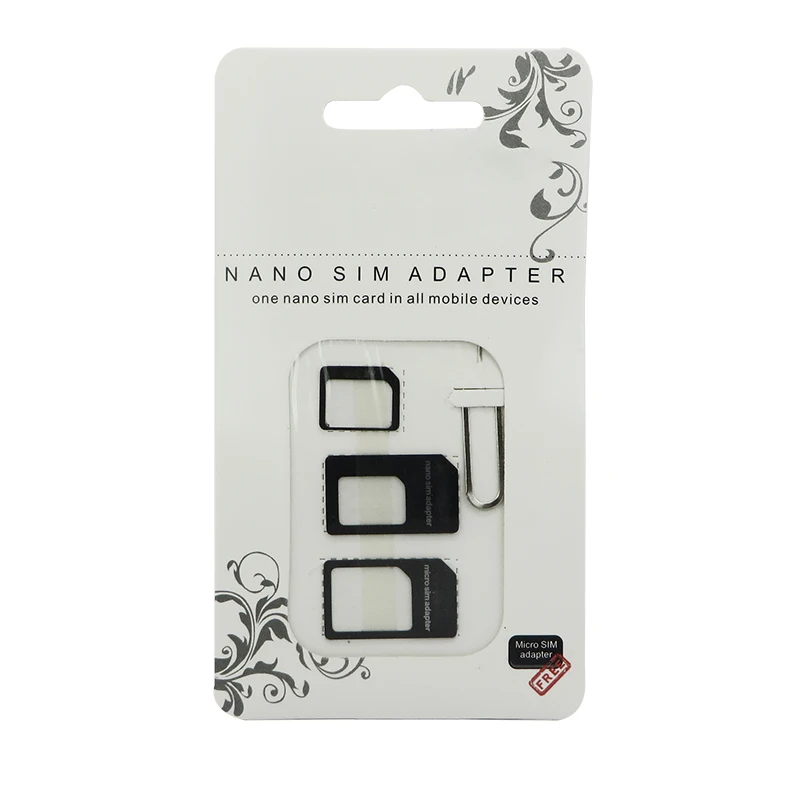 2016 Nano SIM Card Adapter 4 in 1 micro sim adapter with Eject Pin Key Retail Package for iPhone 5/5S/6/6S/Samsung