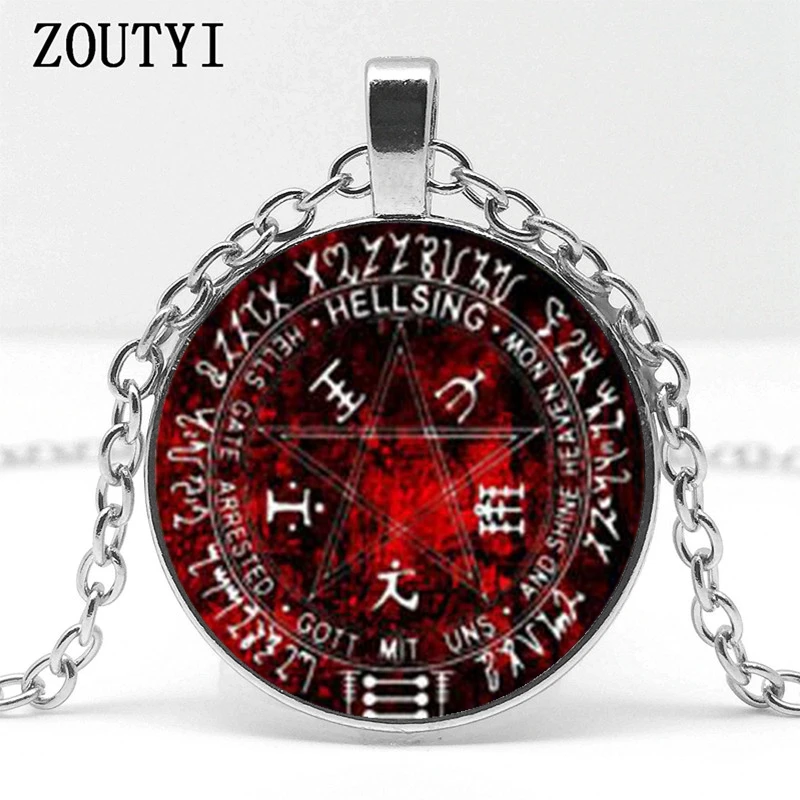 

2018 / hot sale, Hellsing Inspired pattern glass pendant necklace jewelry.