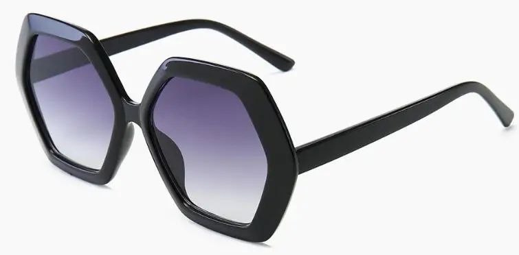 Пластиковые шестиугольные солнцезащитные очки, брендовые Роскошные Дизайнерские негабаритные солнцезащитные очки,, модные сексуальные черные очки - Цвет линз: C1 black gray