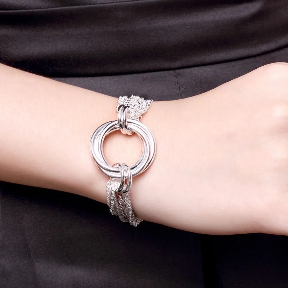 

New Design Luxury Women Rolo Chain Bracelet Silver Round Circle Bracelet Bangle for Women Fashion 925 Silver Jewelry