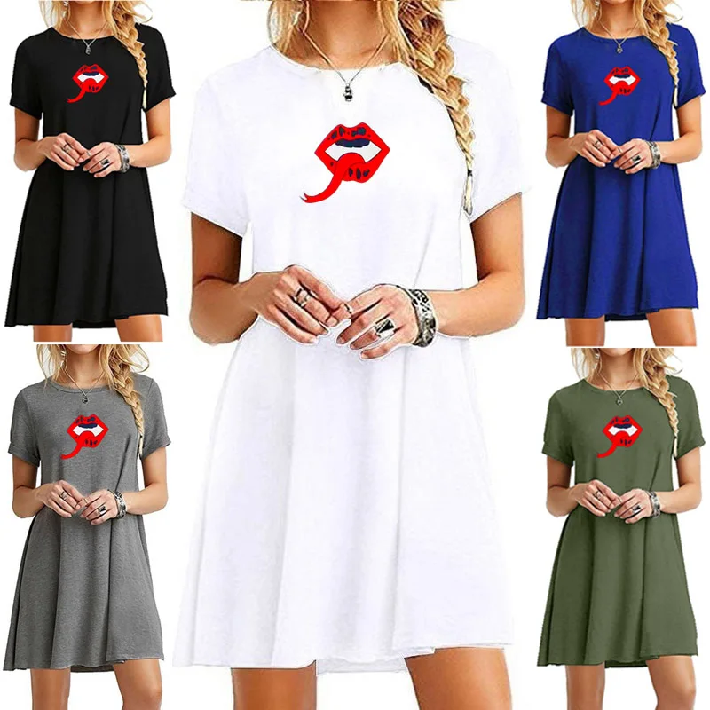 

2019 New Women Summer Dress Fashion Print Party Dress Casual Plus Size Ladies Slim Dresses