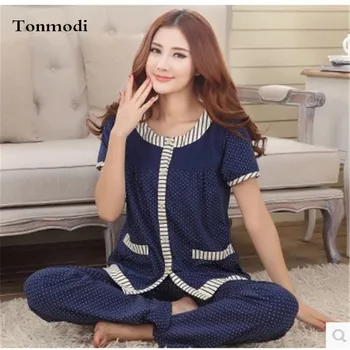 

Pajamas For Women Summer Cotton Short Sleeve Pyjamas Trousers Ladies Pajama Sets Women Lounge Sleep Womens Pajamas