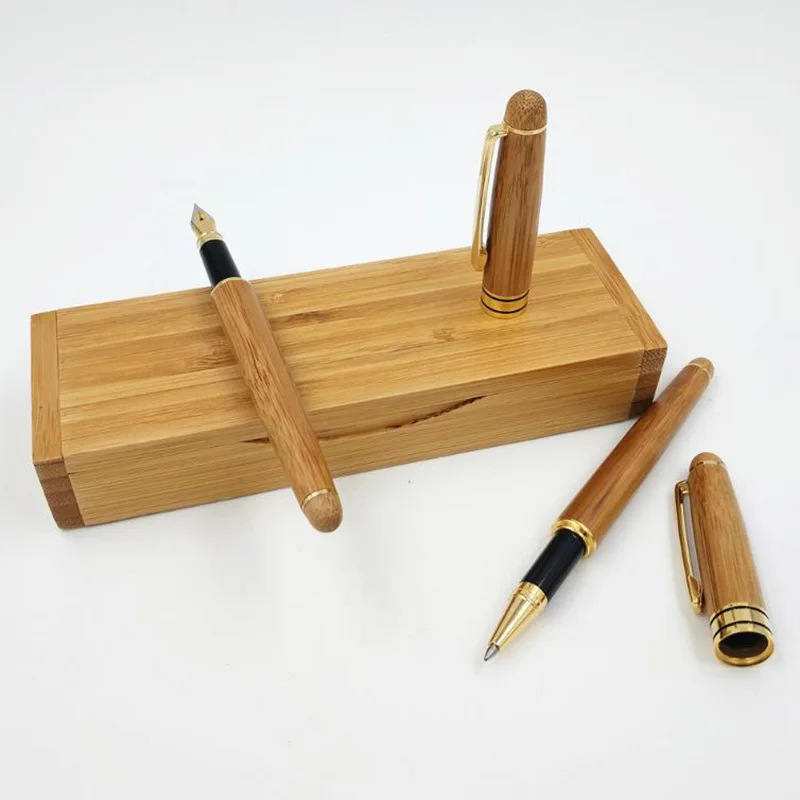 

Luxury Bamboo Fountain Pen and Gel pen With Pencil Box 0.5mm iraurita Nib Stylo Writing Shool Office Stationery as Gift Set