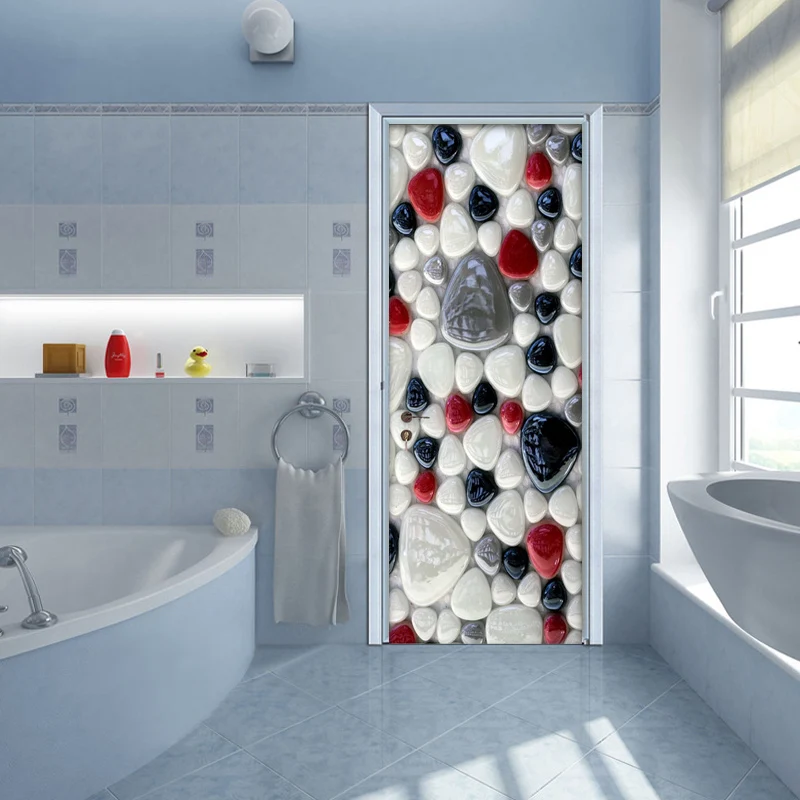 ПВХ водонепроницаемый самоклеющиеся камни Ванная Комната Дверь наклейка современный DIY булыжник гостиная кухня двери наклейки на стене обои
