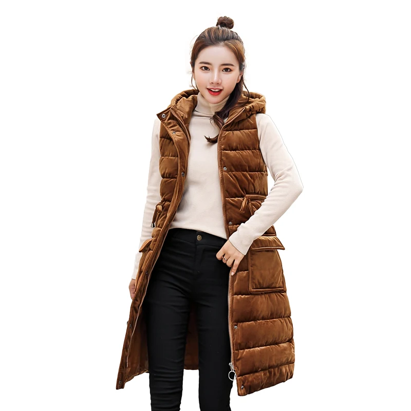 

Brieuces Autumn Winter Vest Women Waistcoat 2018 Female Sleeveless Jacket Hooded Velvet Warm Long Vest Jacket Colete Feminin