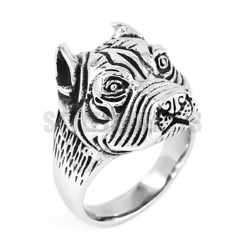 

Wholesale Pit Bull Bulldog Dog Ring Stainless Steel Jewelry Vintage Motor Biker Men Rings Animal Ring SWR0512