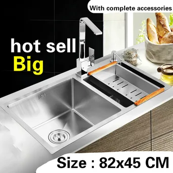 Buy Free Shipping Household Kitchen Sink Durable Manual Thick Stainless Steel Vogue Double Groove Big Hot Sell 82x45 CM