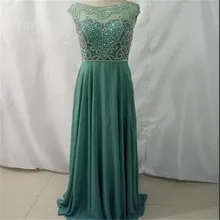 2017 Nueva Moda Azul Marino Gasa Larga Elegante Vestidos de Noche Vestido Formal Espalda Abierta Appliques Rebordear O-cuello Vestido De Festa