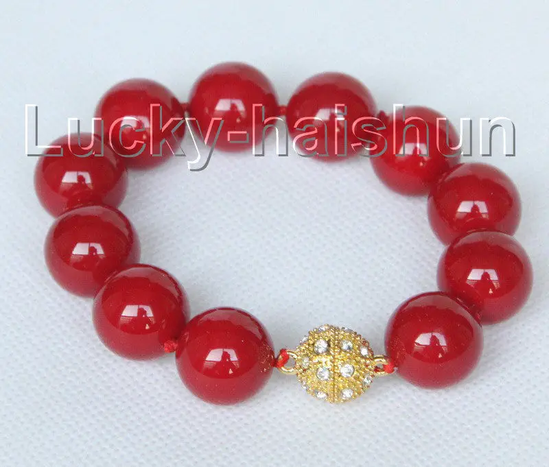 

FREE shipping>>>>8" 16mm round red seashell pearls Bracelet magnet clasp j10416