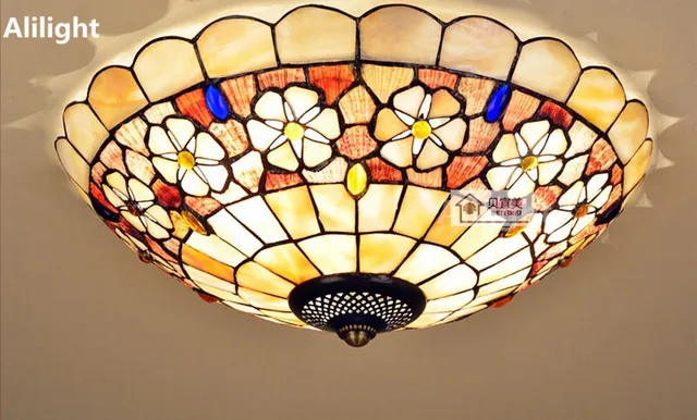 Plafoniere Stile Tiffany : Tiffany luce di soffitto stile mediterraneo camelia shell