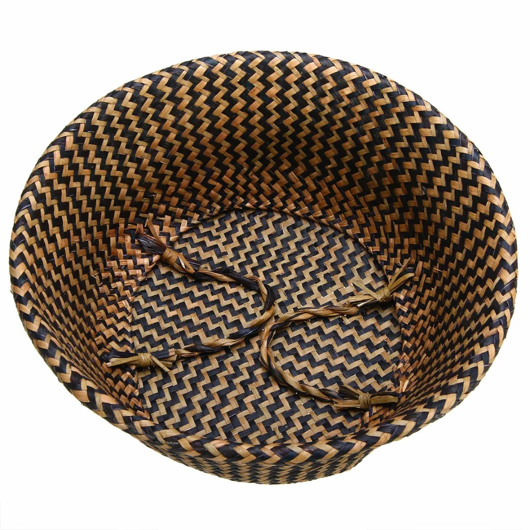 Mayitr Handmade Bamboo Storage Baskets Flower Pot Planter Basket Foldable Laundry Straw Patchwork Wicker Rattan Seagrass Belly