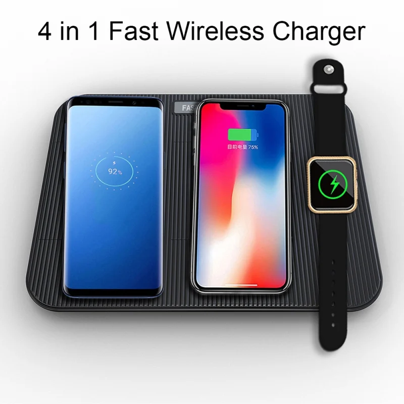 Многофункциональный беспроводной приемник Qi 4 в 1 для iPhone Samsung Быстрая зарядка с USB