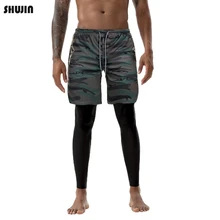 SHUJIN мужские 2 в 1 шорты для бега 3/4 компрессионные колготки дышащие шорты марафона фитнес для йоги и бега шорты для активного отдыха