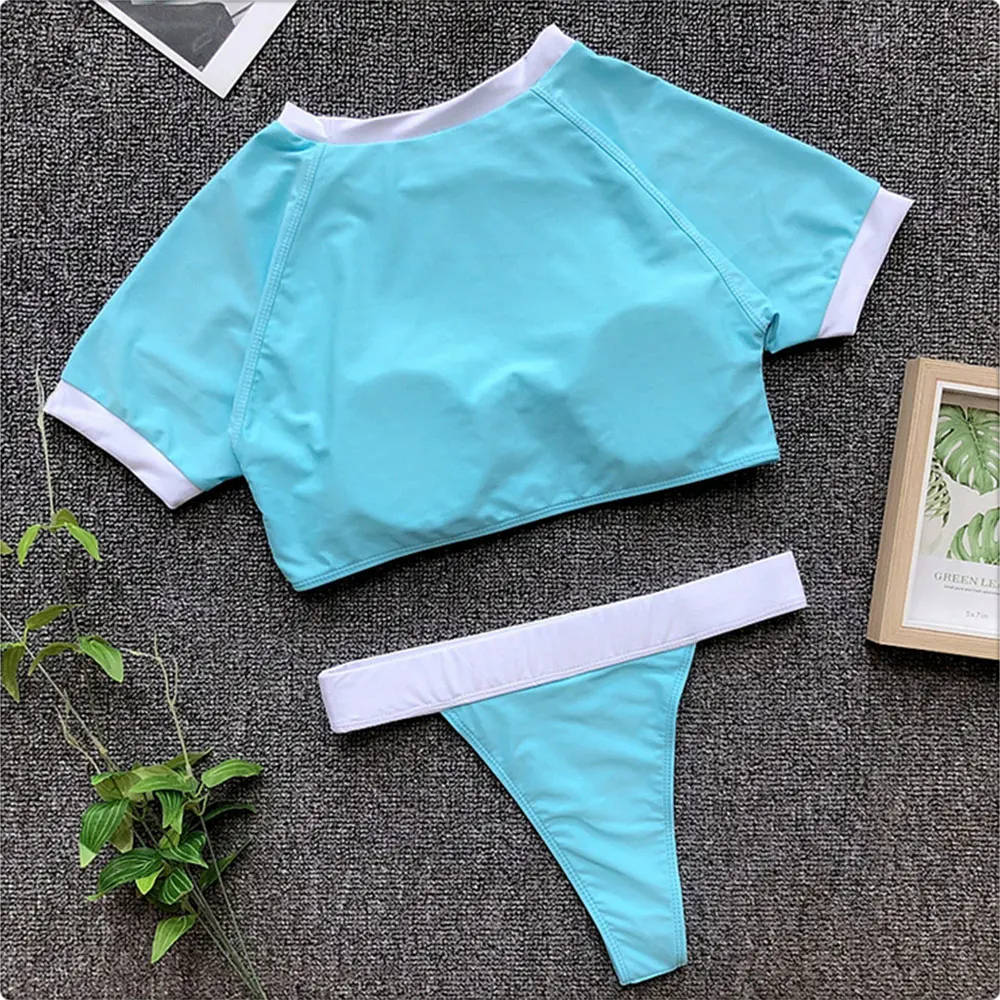 Belleziva Sexy High Waist Swimwear Women T-Shirt Style Sport Swimsuit 2pcs Beachwear Female High Neck Bathing Suit Thong Bathers HTB1I04bafLsK1Rjy0Fbq6xSEXXaZ - Belleziva Sexy High Waist Swimwear Women T-Shirt Style Sport Swimsuit 2pcs Beachwear Female High Neck Bathing Suit Thong Bathers