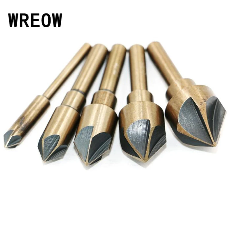 5PCS Countersink Drill Set 80 Degree Point Angle Chamfer Chamfering Cutter 5 Flute Reamer 6mm