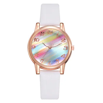 

2018 Women Watches Top Brand Luxury Fashion Luxurious Ladies Leather Rainbow Dial Quartz Analog Wrist Watches 11.05